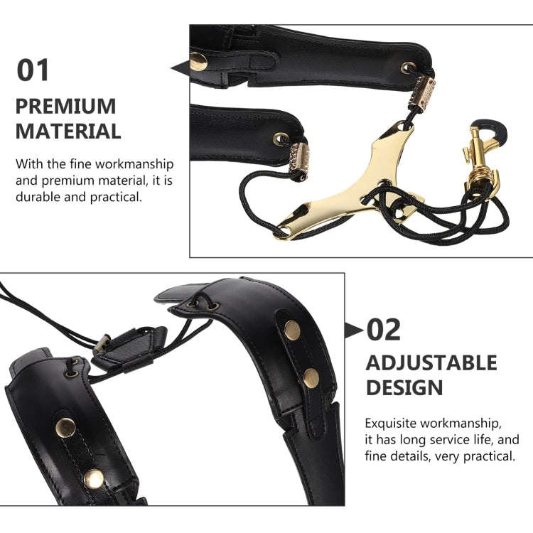 Saxophone Double-Shoulder Strap Leather Adjustable Lanyard For Tenor Alto Sax Accessories(Black)