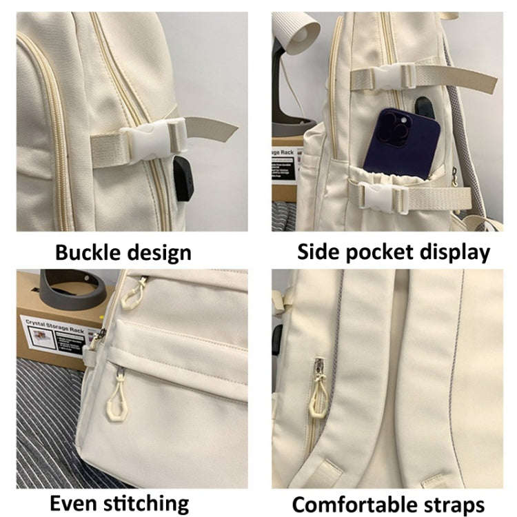 Student Backpack Lightweight Travel Bag Large Capacity Commuter Bag For Men And Women(White)