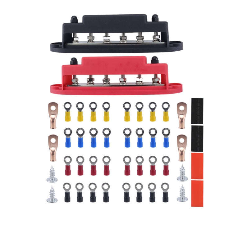 M6 RV Yacht High Current 6-column 250A Base Busbar, Color: Red + Black with Accessories
