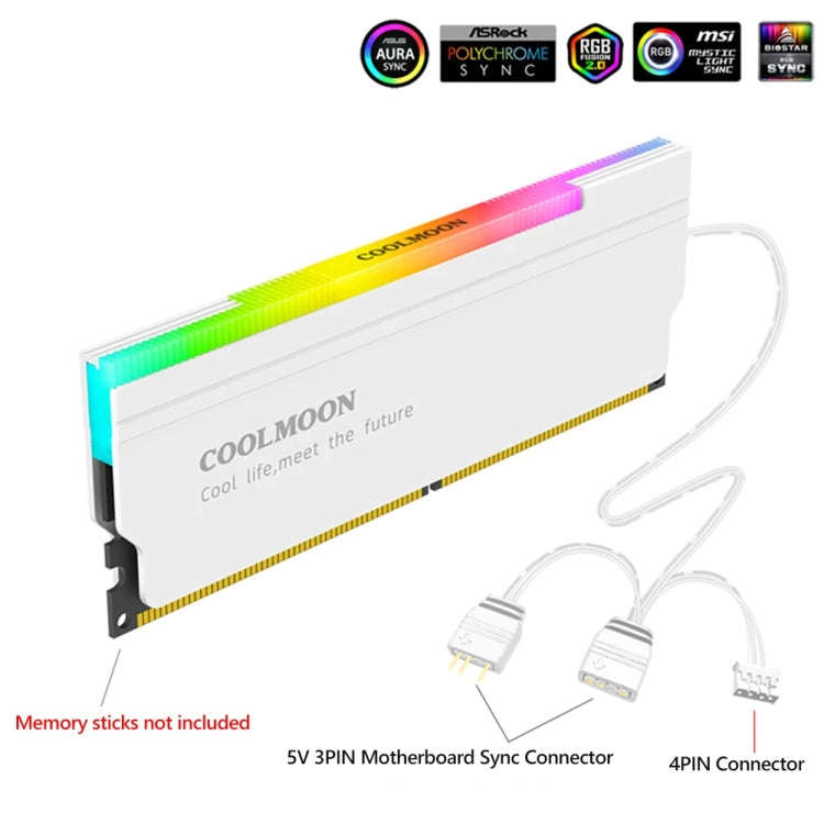 COOLMOON CM-RA1 ARGB Memory Vest Desktop Computer Memory Stick Cooling Case(White)