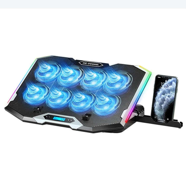 ICE COOREL 8-Fans Adjustable Laptop Stand Radiator With RGB Ambient Light(K10)