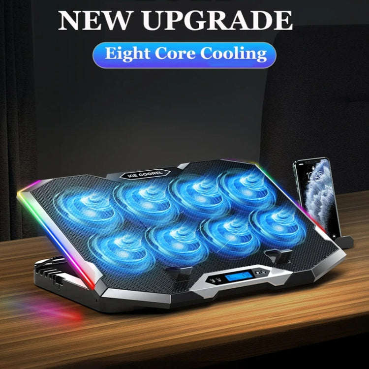 ICE COOREL 8-Fans Adjustable Laptop Stand Radiator With RGB Ambient Light(K10)