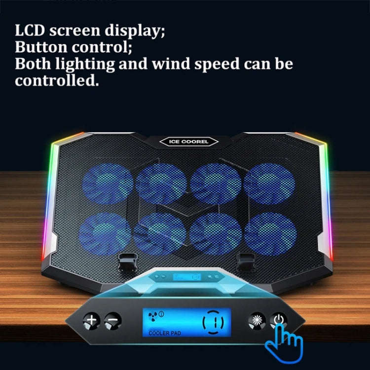 ICE COOREL 8-Fans Adjustable Laptop Stand Radiator With RGB Ambient Light(K10)