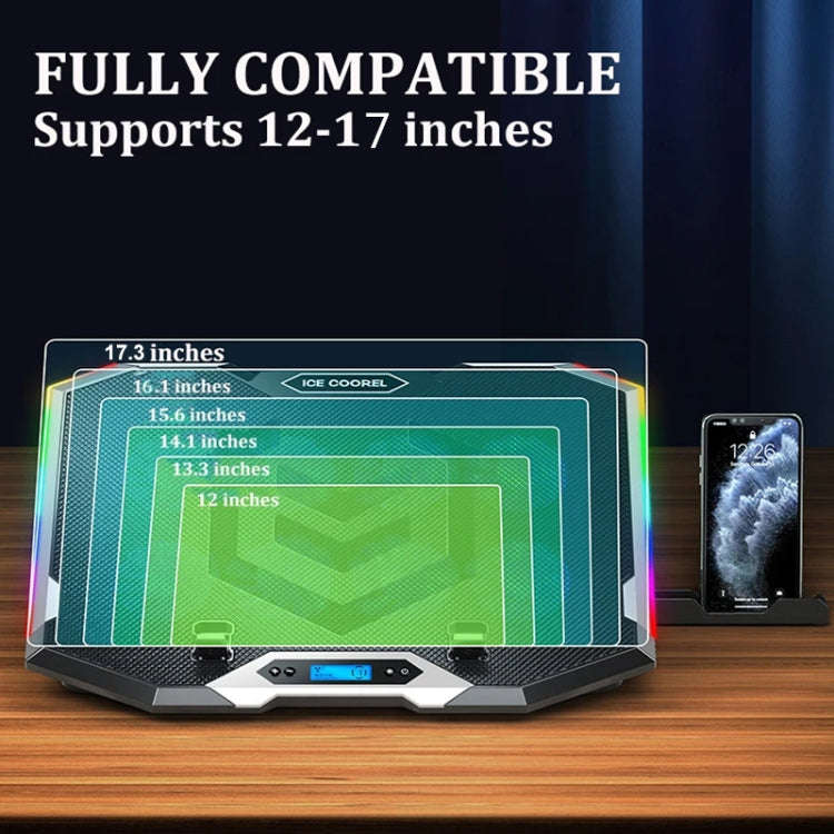 ICE COOREL 8-Fans Adjustable Laptop Stand Radiator With RGB Ambient Light(K10)