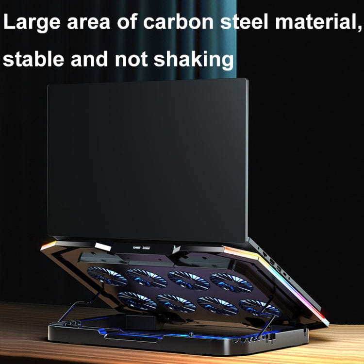 ICE COOREL 8-Fans Adjustable Laptop Stand Radiator With RGB Ambient Light(K10)