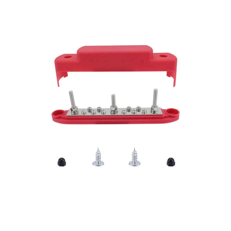 M6 3-post 10-way RV Yacht Short-circuit Proof Base DC Busbar, Color: Red