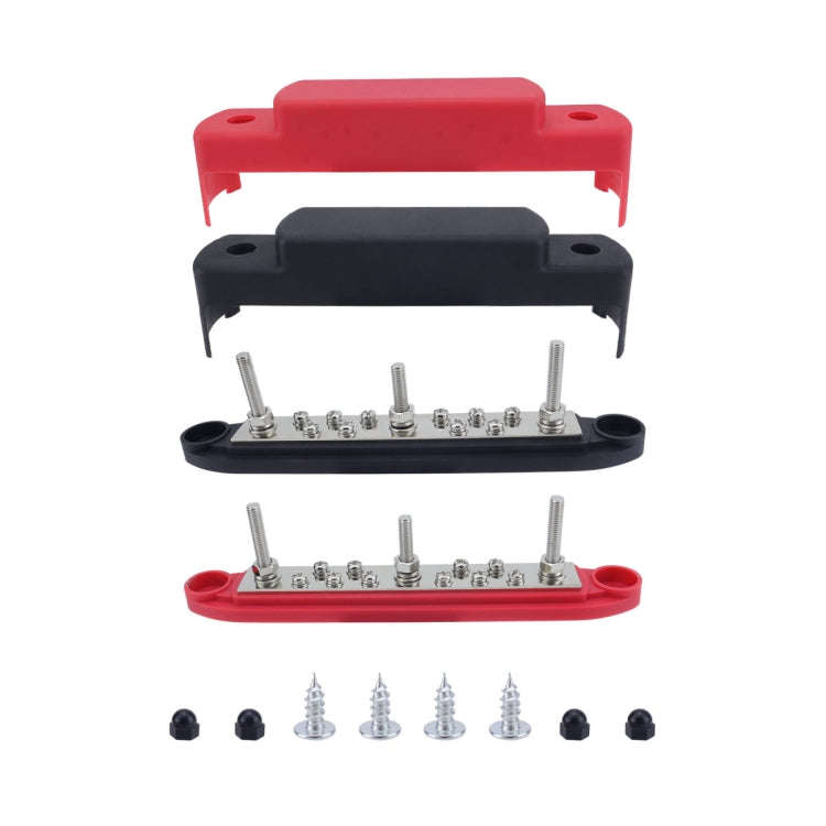 M6 3-post 10-way RV Yacht Short-circuit Proof Base DC Busbar, Color: Red+Black 1pair