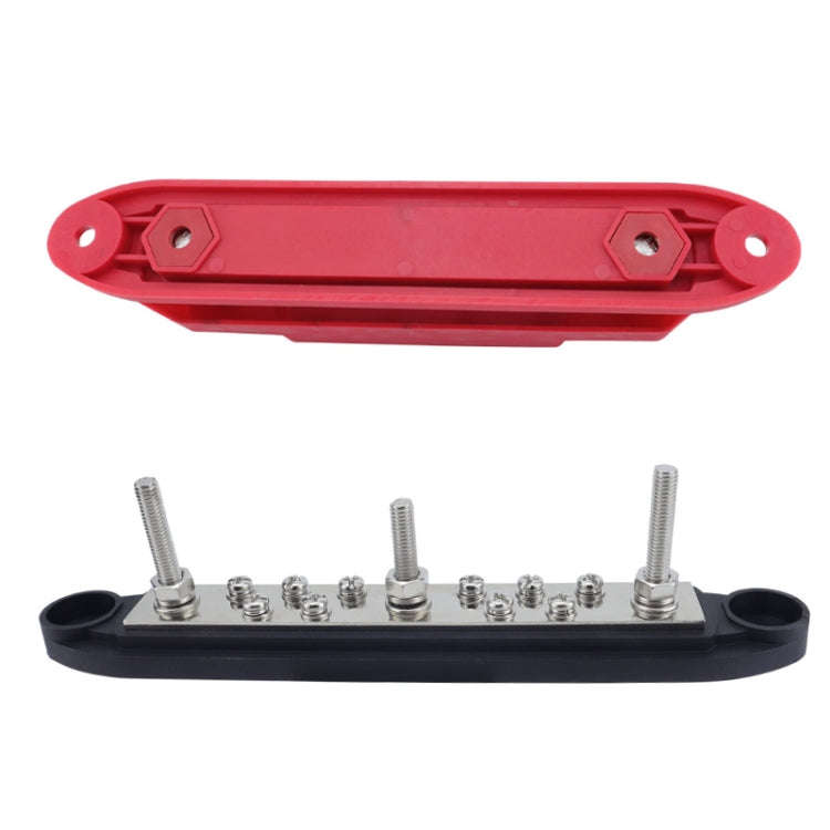 M6 3-post 10-way RV Yacht Short-circuit Proof Base DC Busbar, Color: Red