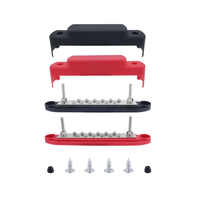 M6 2-post 12-way RV Yacht Terminal Nylon Flame Retardant Busbar, Color: Red+Black 1pair