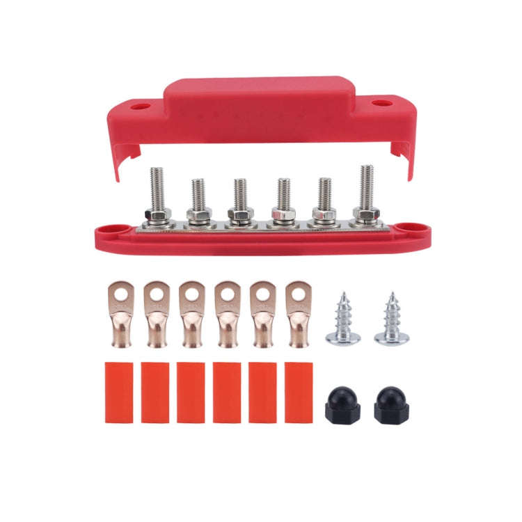 M8 Nylon Base RV Yacht Waterproof Dustproof Cover 6-post Bus Bar, Color: Red With Terminal Heat S...