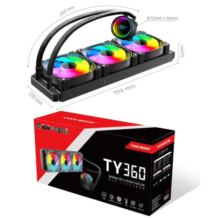 COOLMOON CM-YM-360T Computer ARGB Temperature Display Lens Multi-Platform Integrated CPU Cooler(W...