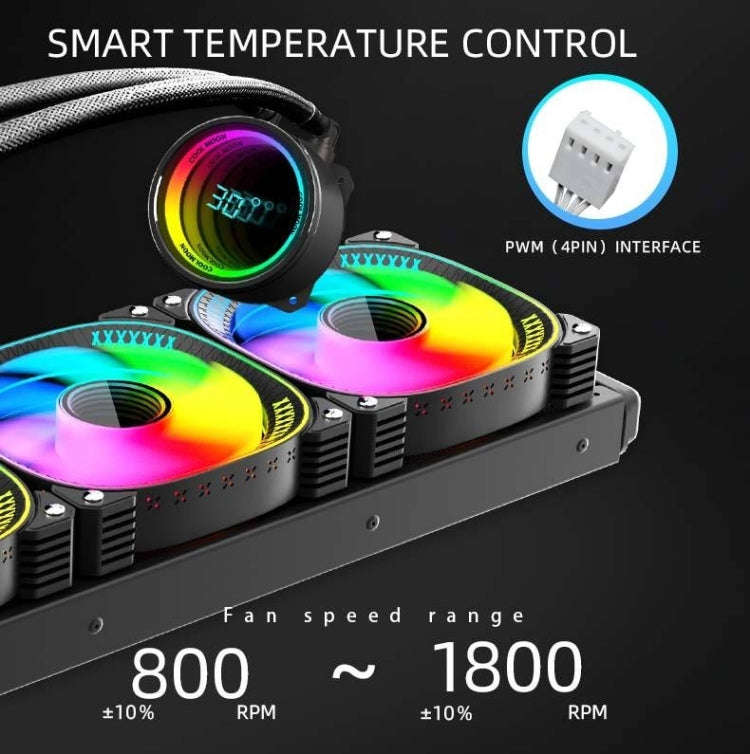 COOLMOON CM-YM-360T Computer ARGB Temperature Display Lens Multi-Platform Integrated CPU Cooler(W...