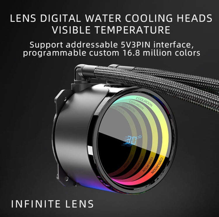 COOLMOON CM-YM-360T Computer ARGB Temperature Display Lens Multi-Platform Integrated CPU Cooler(W...