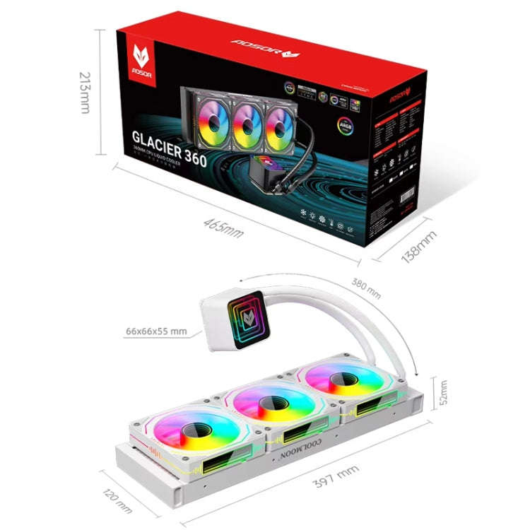 COOLMOON Glacier360 Computer Host Integrated ARGB CPU Water Cooler, Color: White