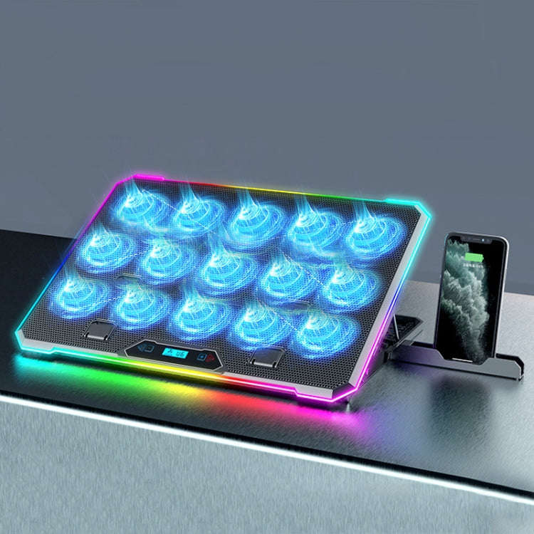 ICE COOREL K15C Smart Adjustable Laptop Radiator Base With RGB Lighting Effect, Color: 15 Fans