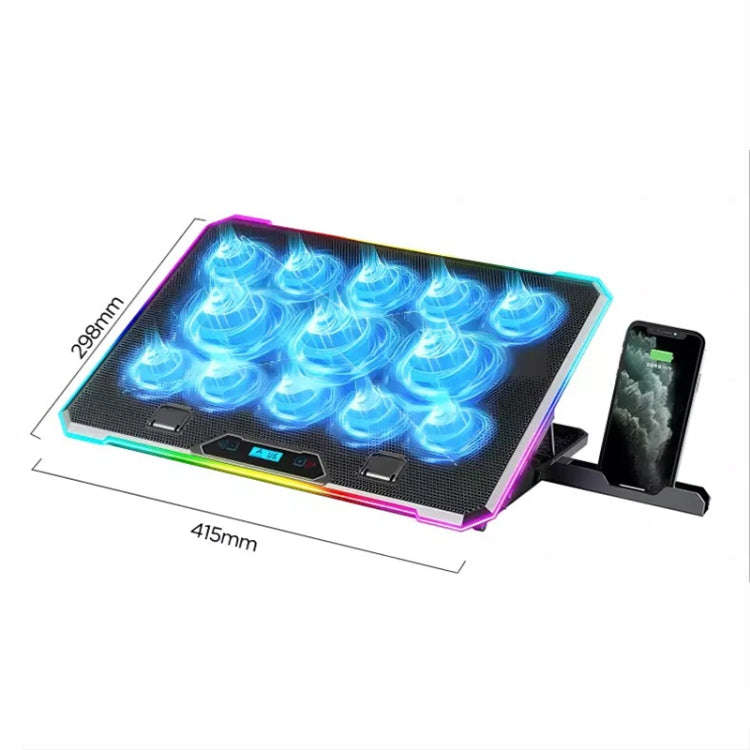ICE COOREL K15C Smart Adjustable Laptop Radiator Base With RGB Lighting Effect, Color: 14 Fans