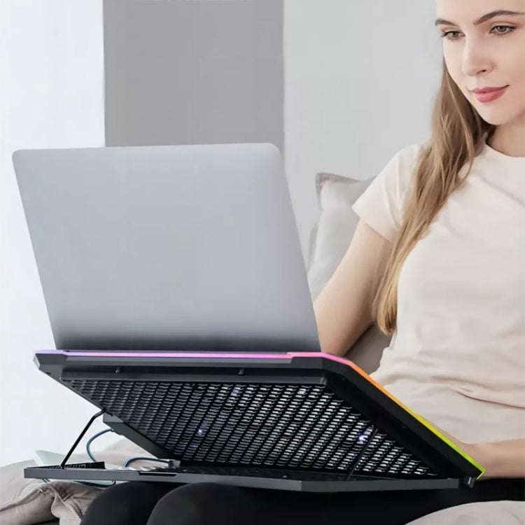 ICE COOREL K15C Smart Adjustable Laptop Radiator Base With RGB Lighting Effect, Color: 14 Fans