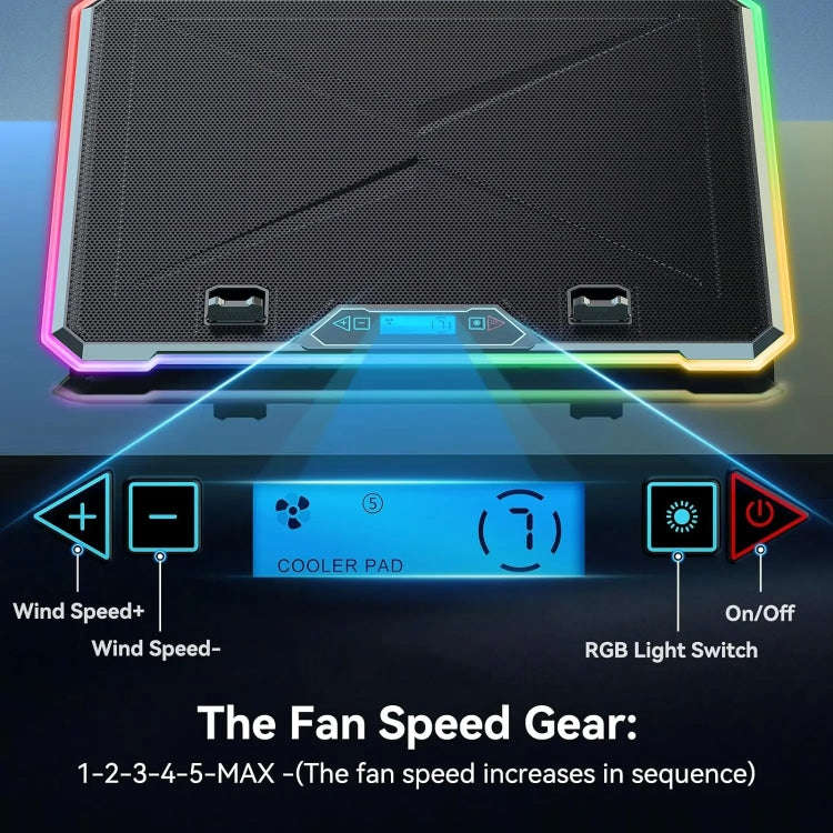 ICE COOREL K15C Smart Adjustable Laptop Radiator Base With RGB Lighting Effect, Color: 15 Fans