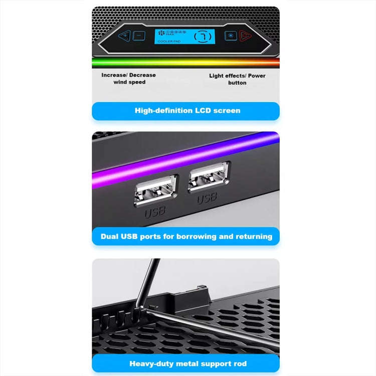 ICE COOREL K15C Smart Adjustable Laptop Radiator Base With RGB Lighting Effect, Color: 14 Fans