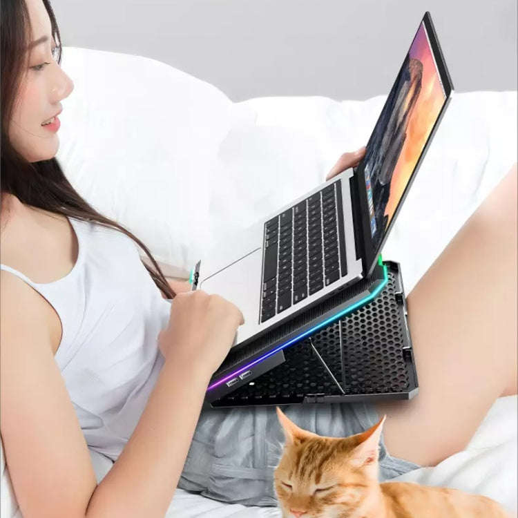 ICE COOREL K15C Smart Adjustable Laptop Radiator Base With RGB Lighting Effect, Color: 14 Fans