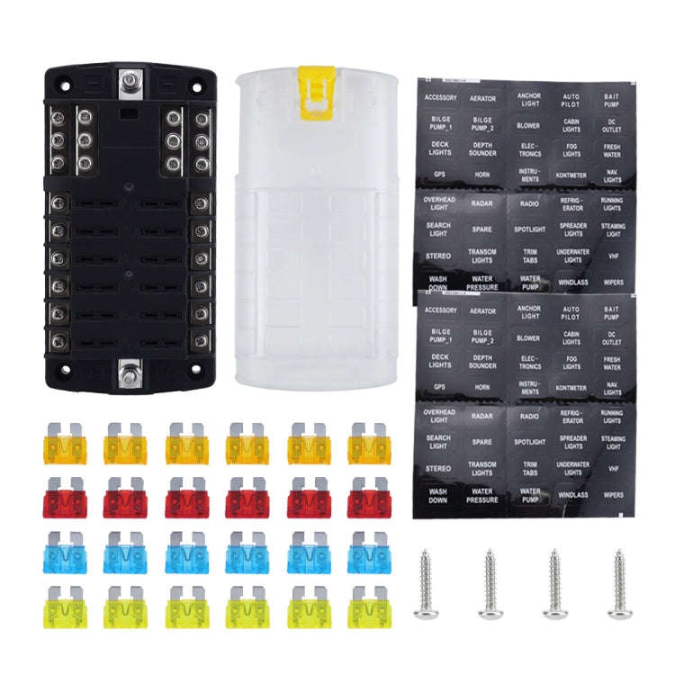 RV Yacht 12-way LED Insulated Flame-retardant Fuse Holder Box with Wire(Configuration 1)