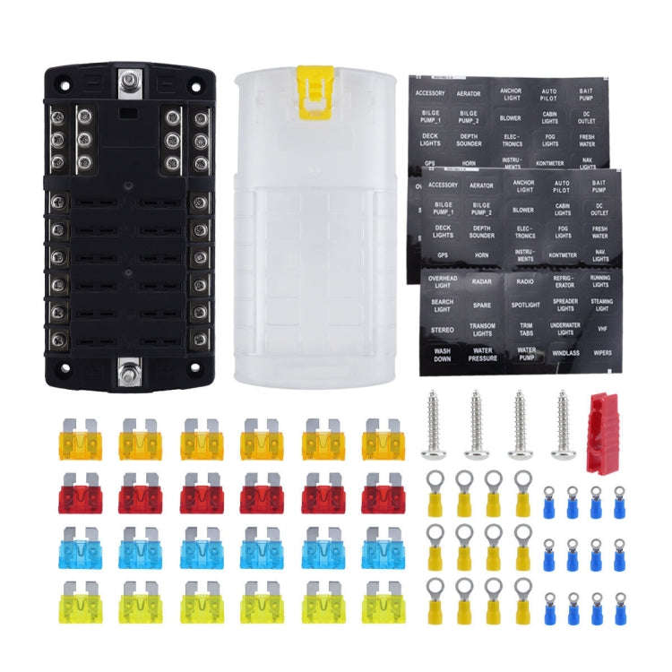 RV Yacht 12-way LED Insulated Flame-retardant Fuse Holder Box with Wire(Configuration 2)