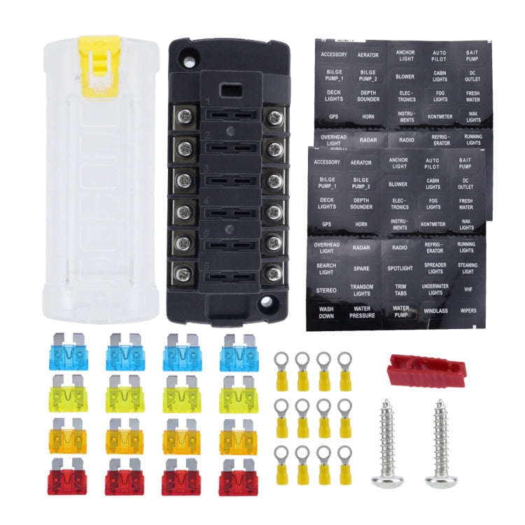 6-Way Plug-In Insulated Cover Fuse Box For Cars Yachts, Set: Upgraded Version A