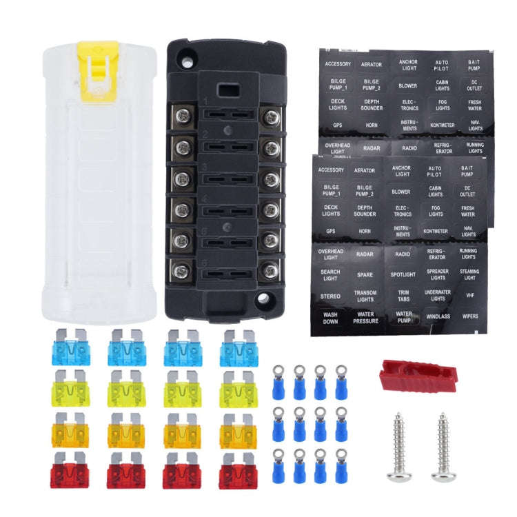 6-Way Plug-In Insulated Cover Fuse Box For Cars Yachts, Set: Upgraded Version B