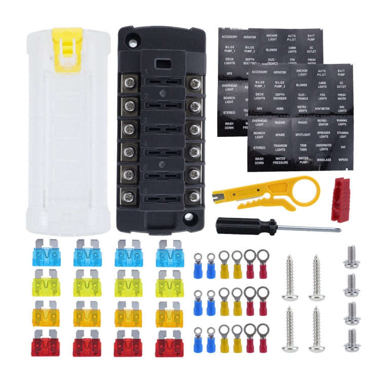 6-Way Plug-In Insulated Cover Fuse Box For Cars Yachts, Set: Enhanced Version A
