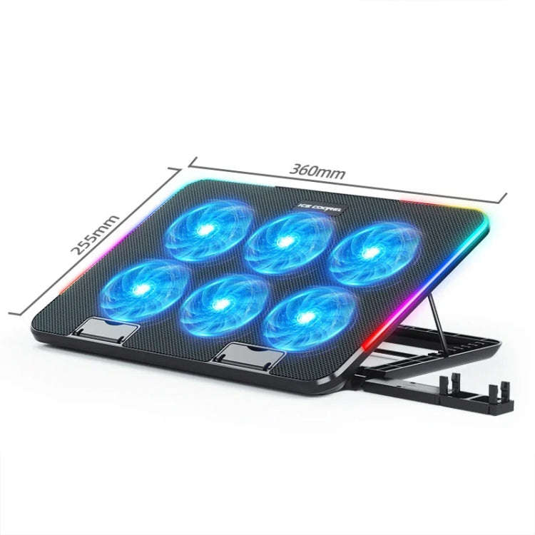 ICE COOREL A9R 6-fans Adjustable Laptop Stand Radiator with RGB Atmosphere Light(Black)