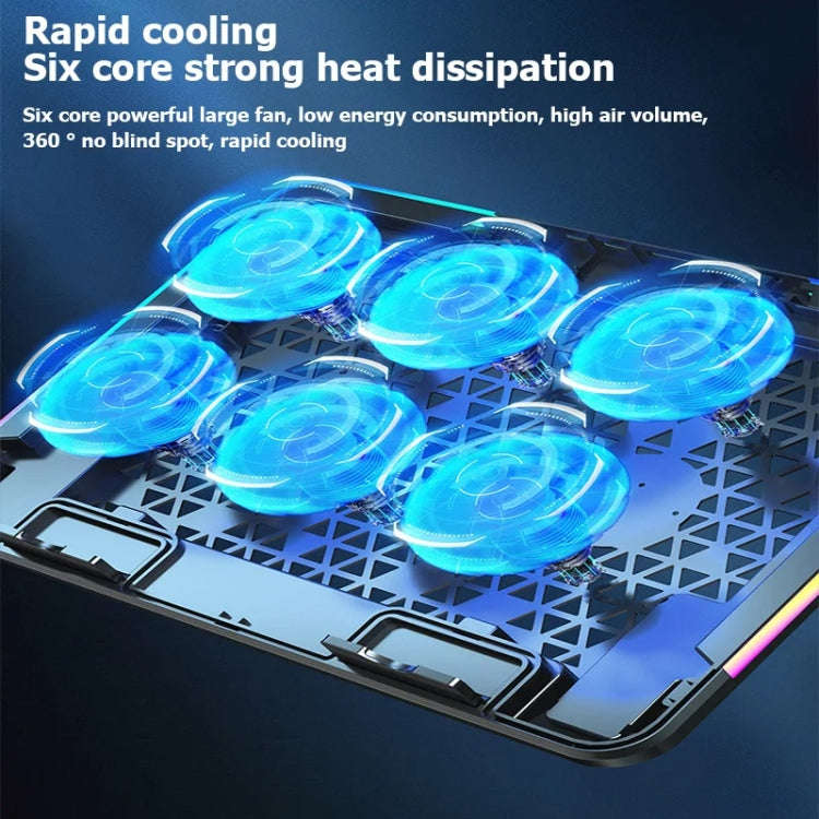 ICE COOREL A9R 6-fans Adjustable Laptop Stand Radiator with RGB Atmosphere Light(Black)