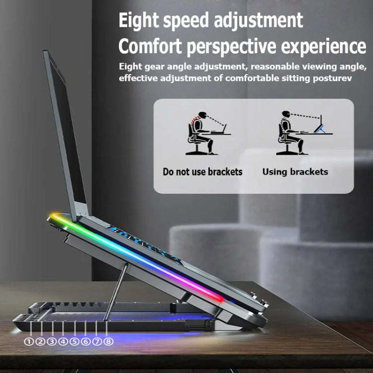 ICE COOREL A9R 6-fans Adjustable Laptop Stand Radiator with RGB Atmosphere Light(Black)