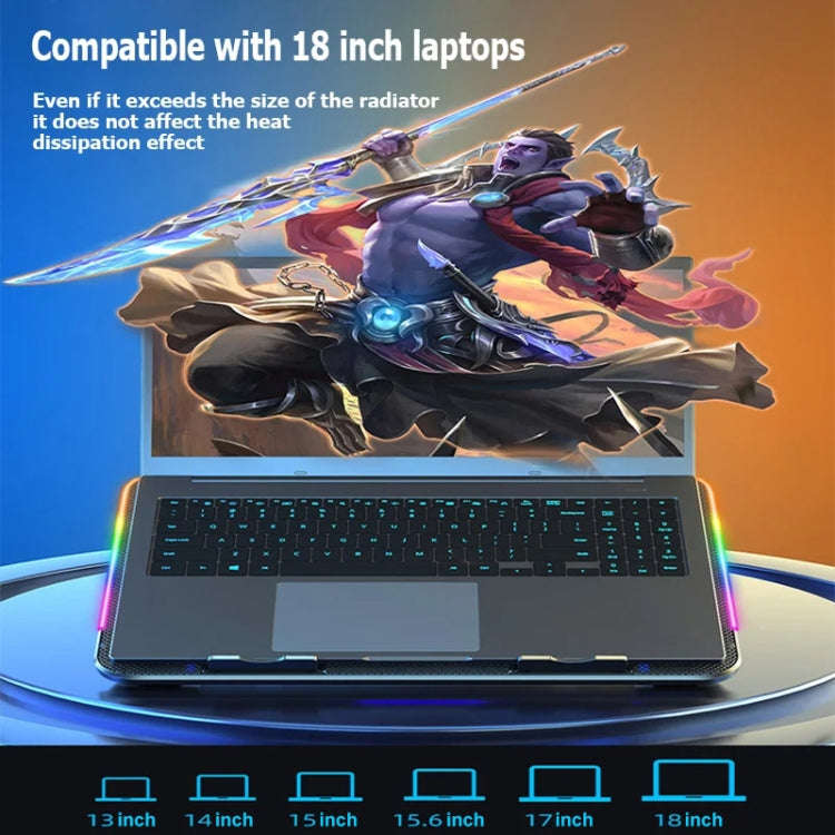 ICE COOREL A9R 6-fans Adjustable Laptop Stand Radiator with RGB Atmosphere Light(Black)