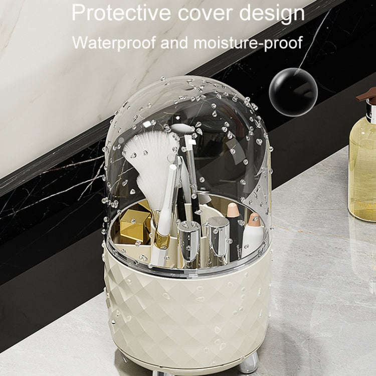 Cosmetic Organizer Large Capacity Rotatable Desktop Dustproof Storage Box(Milk Silver)