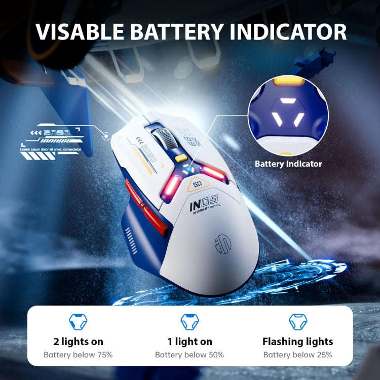 Inphic IN9 Tri-mode Wireless Bluetooth Gaming Office Computer Mouse(White Silent Edition)