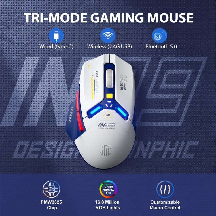 Inphic IN9 Tri-mode Wireless Bluetooth Gaming Office Computer Mouse(White Silent Edition)