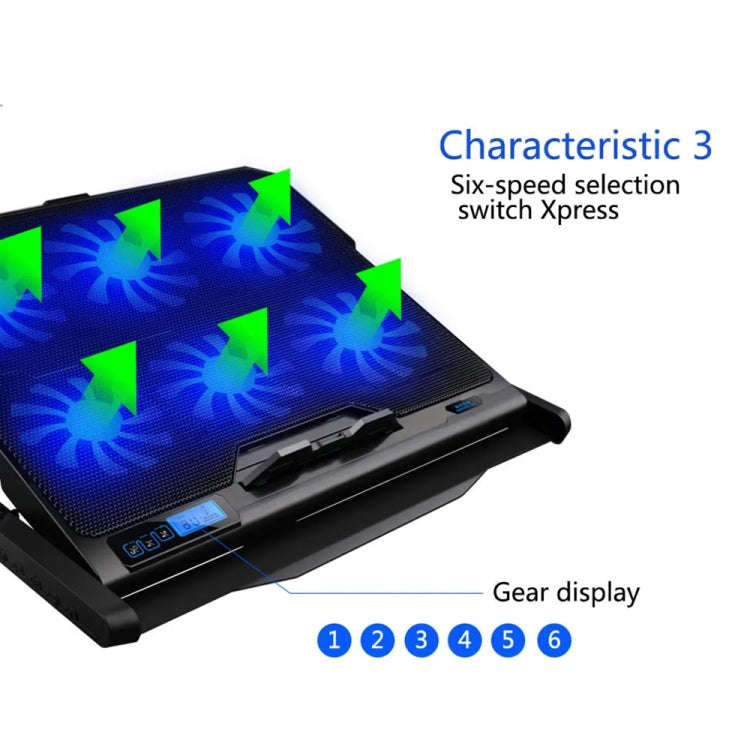 ICE COOREL K6 6-fans Adjustable LCD Display Laptop Stand Radiator(Black)