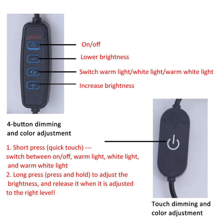 LED Table Lamp With Clamp & Flexible Gooseneck USB Reading Light Bedside Lamp, Spec: 4 Buttons Di...