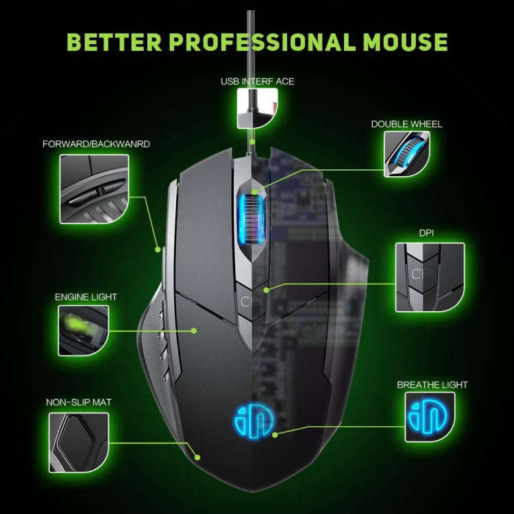 Inphic PW1H Wired Silent Illuminated Computer Gaming 6-Button Mouse(Black)