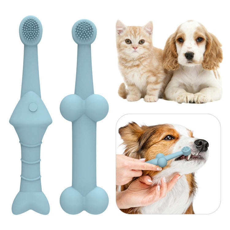 2pcs / Set Cats And Dogs Silicone Toothbrush Pet Oral Cleaning Care Tool(Blue)