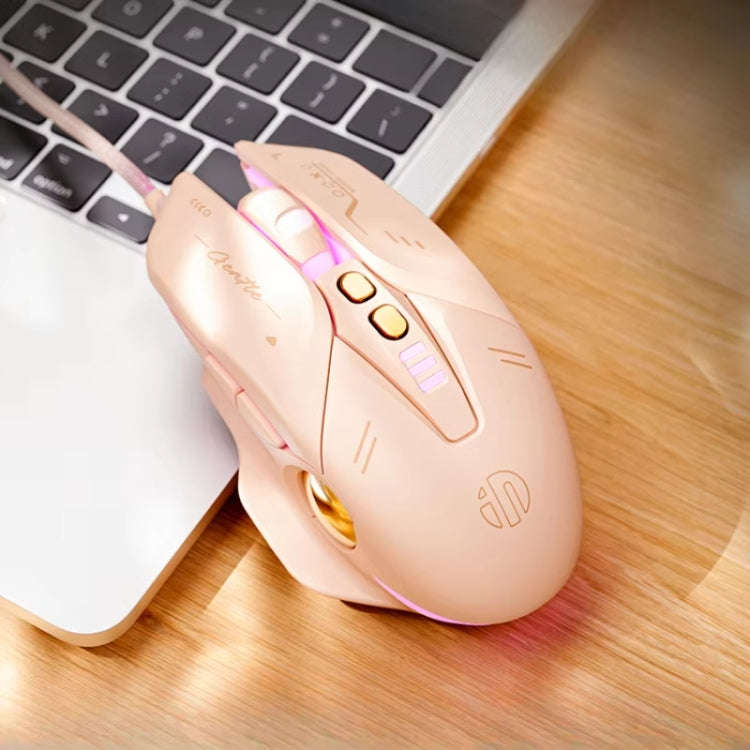 Inphic W8 Upgraded Wired Gaming Mice Macro Definition Light Emitting Mute Computer Mouse(Milk Tea...