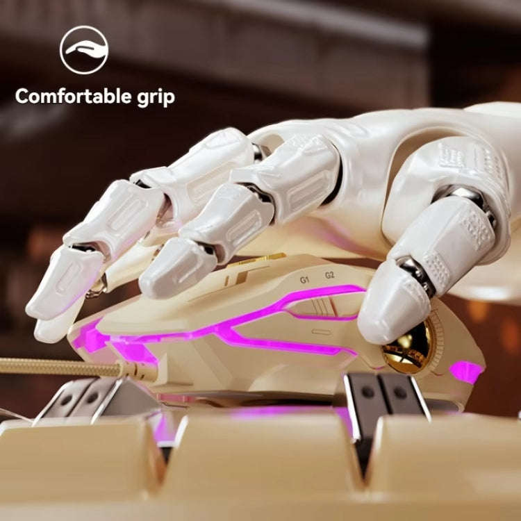 Inphic W8 Upgraded Wired Gaming Mice Macro Definition Light Emitting Mute Computer Mouse(Milk Tea...