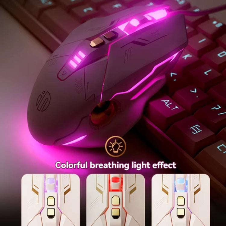 Inphic W8 Upgraded Wired Gaming Mice Macro Definition Light Emitting Mute Computer Mouse(Milk Tea...
