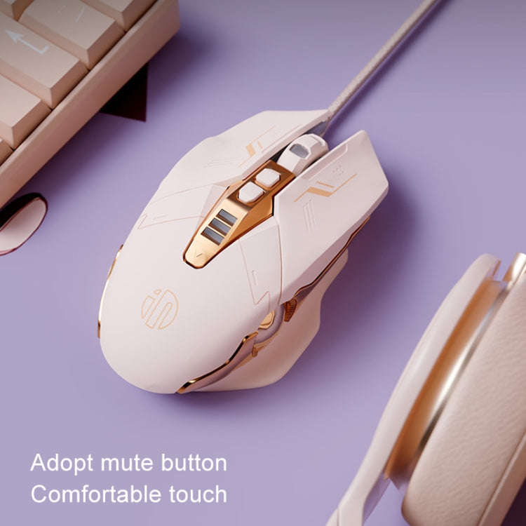 Inphic W8 Upgraded Wired Gaming Mice Macro Definition Light Emitting Mute Computer Mouse(Milk Tea...