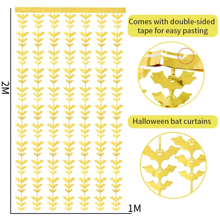 Halloween Decorative Bat String Flag Door Curtain Party Scene Layout Props(Gold)