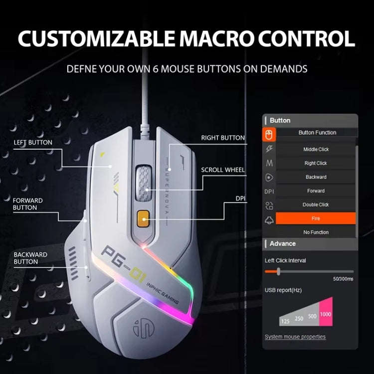 Inphic PG1 RGB Light Emitting Computer Gaming Wired Mouse(White)