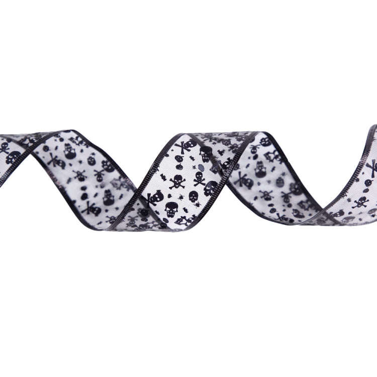 10m Halloween Decoration Gold-stamped Cartoon DIY Bow Ribbon(Black Skeleton)