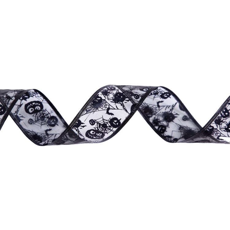 10m Halloween Decoration Gold-stamped Cartoon DIY Bow Ribbon(Black Pumpkin Spider Web)