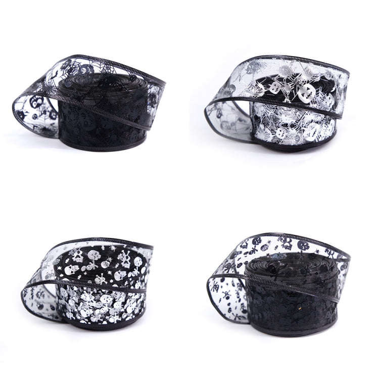 10m Halloween Decoration Gold-stamped Cartoon DIY Bow Ribbon(Black Pumpkin Spider Web)