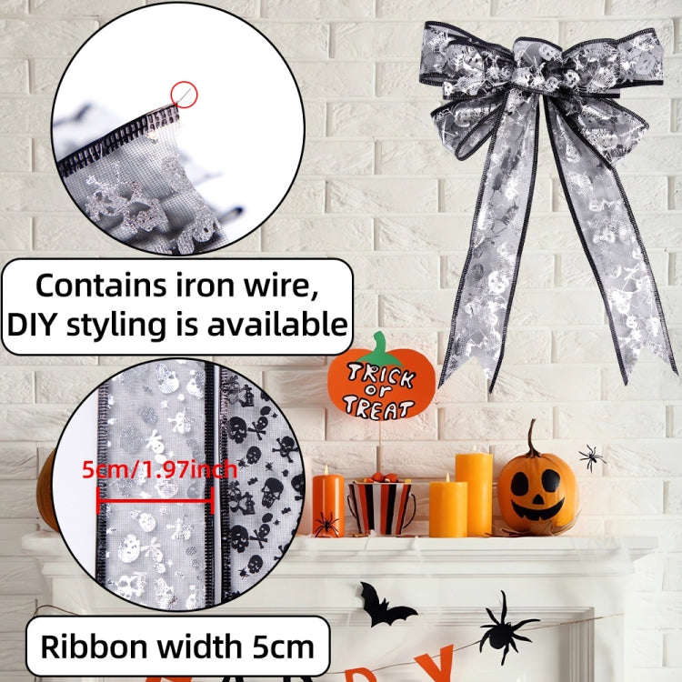 10m Halloween Decoration Gold-stamped Cartoon DIY Bow Ribbon(Black Pumpkin Spider Web)